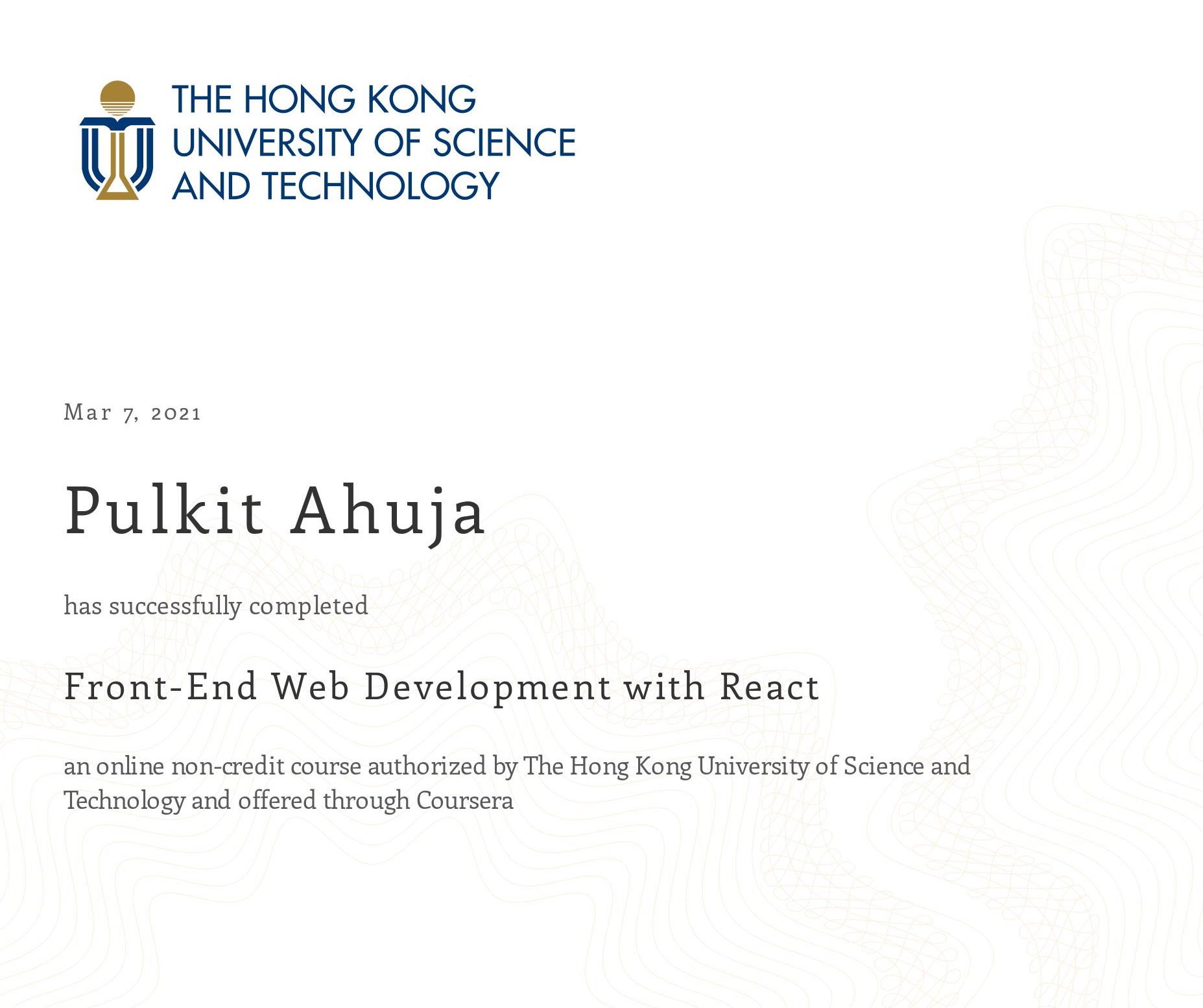 Front-End React certificate